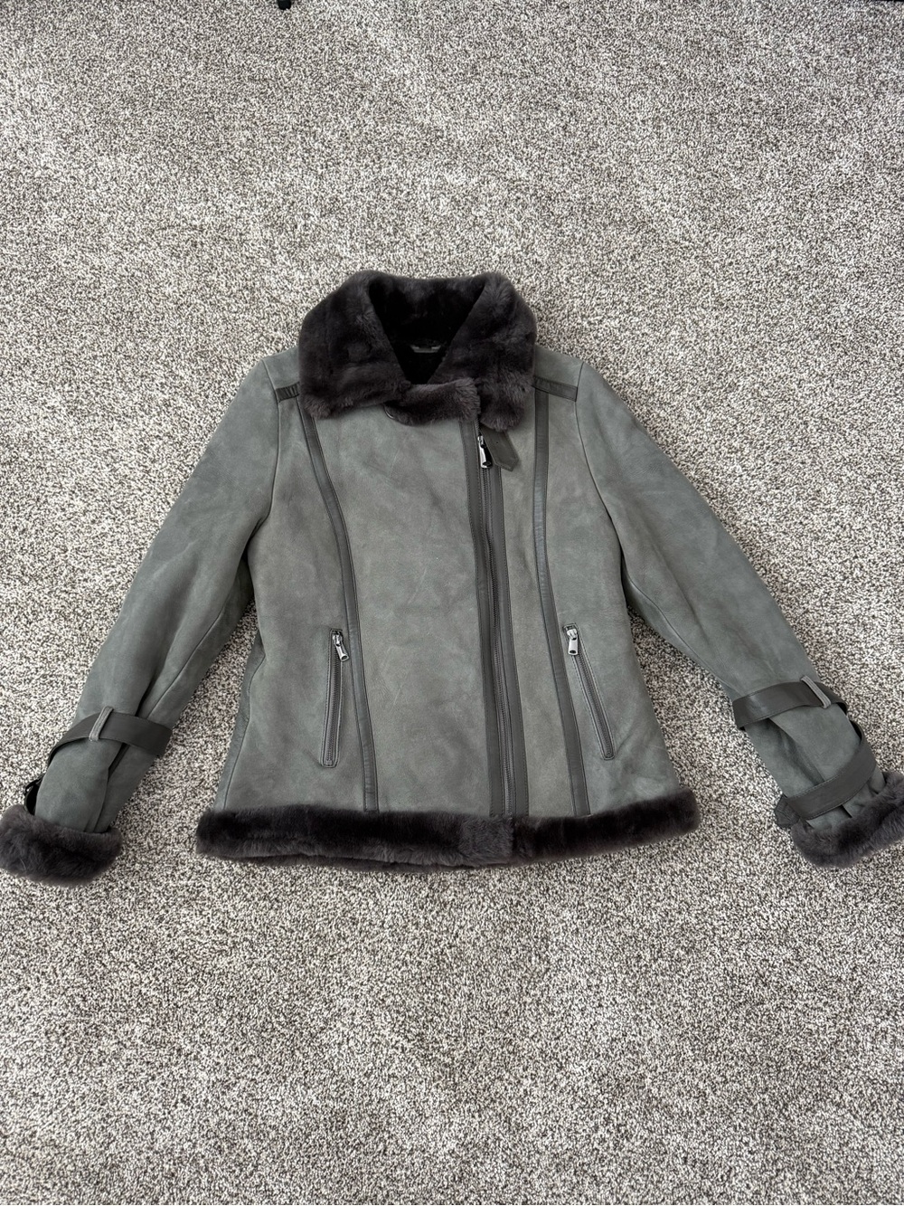 Overland Olivia Real Shearling Bomber Jacket Size M